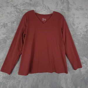 D&Co Essentials Womens Top Casual Red Long‎ Sleeve V Neck Stretch M New